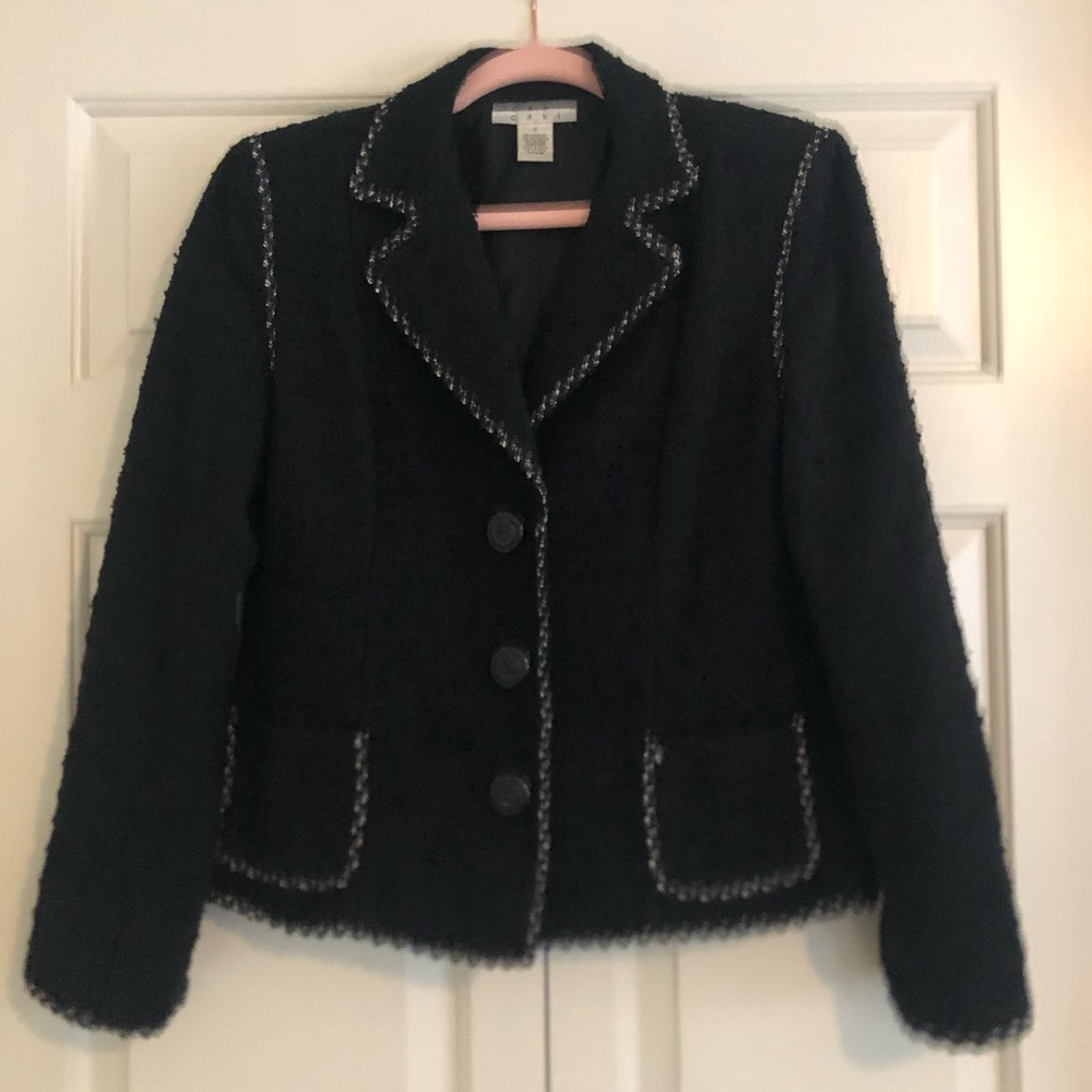 CAbi Boucle Knit Suit Jacket Blazer Black, Size 12